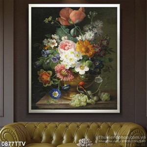 Tranh tĩnh vật hoa quả sơn dầu treo tường phòng khách