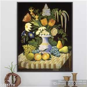 Tranh tĩnh vật hoa quả sơn dầu treo tường phòng ăn