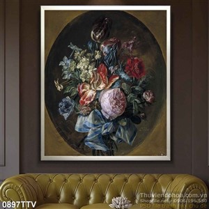 Tranh tĩnh vật hoa quả sơn dầu in gạch