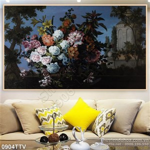 Tranh tĩnh vật hoa quả sơn dầu dán tường phòng khách