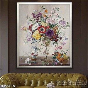 Tranh tĩnh vật hoa quả sơn dầu treo tường phòng khách