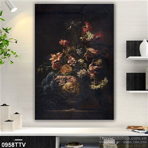 Tranh tĩnh vật hoa quả sơn dầu treo tường