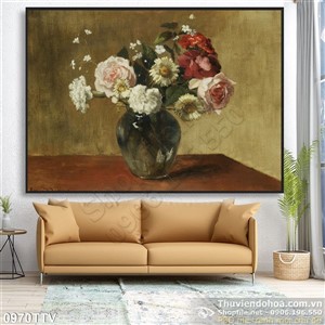 Tranh tĩnh vật hoa quả sơn dầu treo tường phòng khách