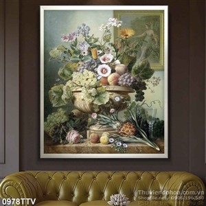 Tranh tĩnh vật hoa quả sơn dầu trang trí phòng khách