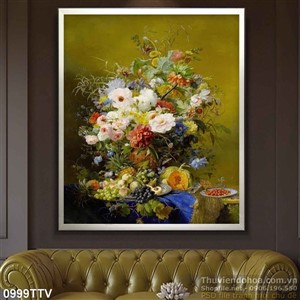 Tranh tĩnh vật hoa quả sơn dầu treo tường phòng khách