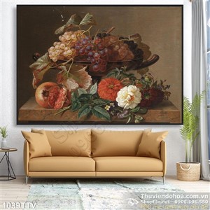 Tranh tĩnh vật hoa quả sơn dầu treo tường phòng ăn