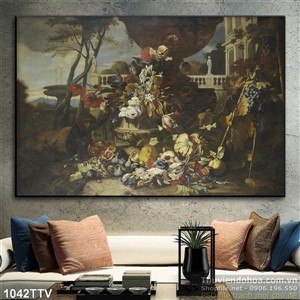 Tranh tĩnh vật hoa quả sơn dầu treo tường độc đáo