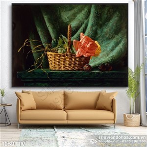 Tranh tĩnh vật hoa quả sơn dầu trang trí phòng ngủ