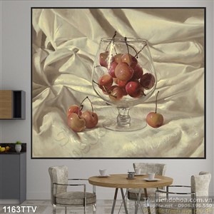 Tranh tĩnh vật hoa quả sơn dầu trang trí phòng ăn