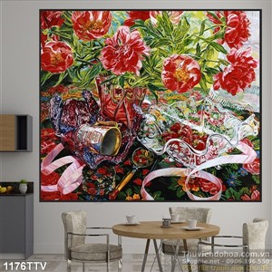 Tranh tĩnh vật hoa quả sơn dầu treo tường