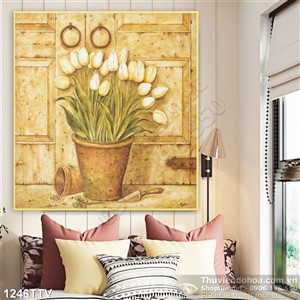 Tranh tĩnh vật hoa quả sơn dầu điêu khắc gỗ