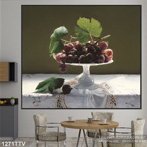 Tranh tĩnh vật hoa quả sơn dầu tường phòng bếp