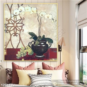 Tranh tĩnh vật hoa quả sơn dầu in gạch