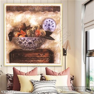 Tranh tĩnh vật hoa quả sơn dầu treo tường bếp