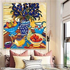 Tranh tĩnh vật hoa quả sơn dầu trang trí phòng ngủ