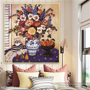 Tranh tĩnh vật hoa quả sơn dầu trang trí gạch