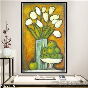 Tranh tĩnh vật hoa quả sơn dầu in gạch đẹp
