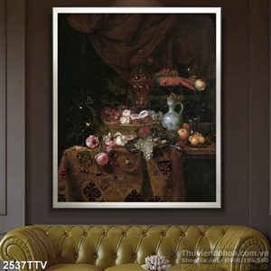 Tranh tĩnh vật hoa quả sơn dầu treo tường độc đáo