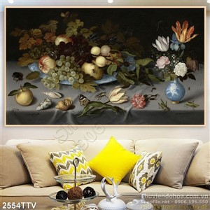 Tranh tĩnh vật hoa quả sơn dầu treo tường phòng ăn