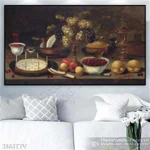 Tranh tĩnh vật hoa quả sơn dầu trang trí tường