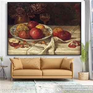 Tranh tĩnh vật hoa quả sơn dầu trang trí bếp