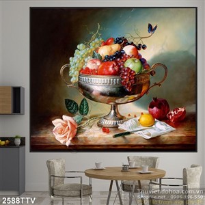 Tranh tĩnh vật hoa quả sơn dầu trang trí đẹp