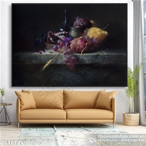 Tranh tĩnh vật hoa quả sơn dầu trang trí phòng đẹp