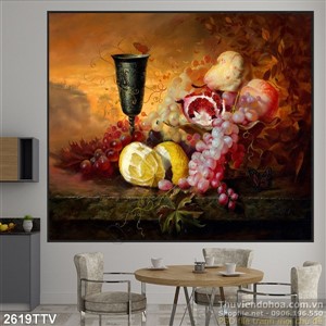 Tranh tĩnh vật hoa quả sơn dầu trang trí phòng ăn