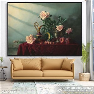 Tranh tĩnh vật hoa quả sơn dầu trang trí phòng khách
