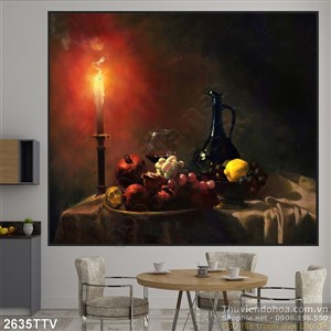 Tranh tĩnh vật hoa quả sơn dầu trang trí