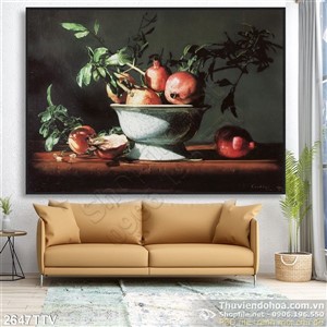 Tranh tĩnh vật hoa quả sơn dầu trang trí phòng ăn