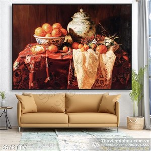 Tranh tĩnh vật hoa quả sơn dầu trang trí