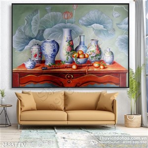 Tranh tĩnh vật hoa quả sơn dầu trang trid dẹp