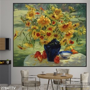 Tranh tĩnh vật hoa quả sơn dầu trang trí phòng ngủ