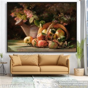 Tranh tĩnh vật hoa quả sơn dầu treo tường