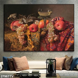 Tranh tĩnh vật hoa quả sơn dầu trang trí  đẹp