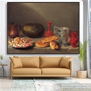 Tranh tĩnh vật hoa quả sơn dầu treo tường phòng ăn
