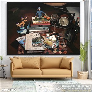 Tranh tĩnh vật hoa quả sơn dầu treo tường phòng ăn