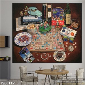 Tranh tĩnh vật hoa quả sơn dầu treo tường phòng ngủ