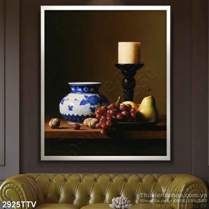 Tranh tĩnh vật hoa quả sơn dầu trang trí phòng ngủ