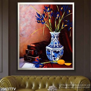 Tranh tĩnh vật hoa quả sơn dầu trang trí phòng khách