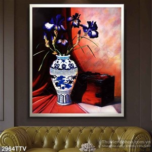 Tranh tĩnh vật hoa quả sơn dầu treo tường phòng ngủ