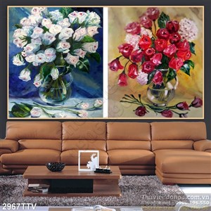 Tranh tĩnh vật hoa quả sơn dầu treo tường phòng khách