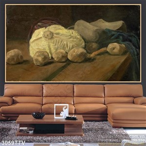 Tranh tĩnh vật hoa quả sơn dầu treo tường phòng ăn