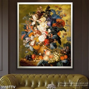 Tranh tĩnh vật hoa quả sơn dầu treo tường phòng khách