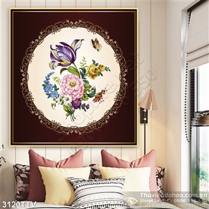 Tranh tĩnh vật hoa quả sơn dầu in gạch