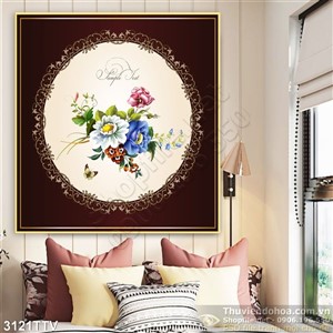 Tranh tĩnh vật hoa quả sơn dầu in gạch