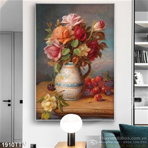 Tranh tĩnh vật hoa quả sơn dầu treo tường