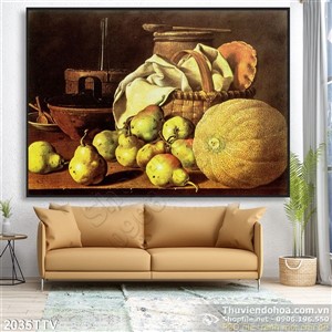 Tranh tĩnh vật hoa quả sơn dầu treo tường phòng ăn