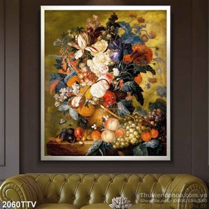 Tranh tĩnh vật hoa quả sơn dầu treo tường phòng khách